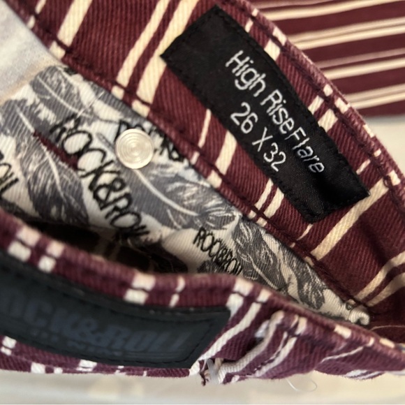 ROCK & ROLL DENIM WOMEN'S MAROON STRIPE FLARE JEANS 26 - Picture 4 of 8